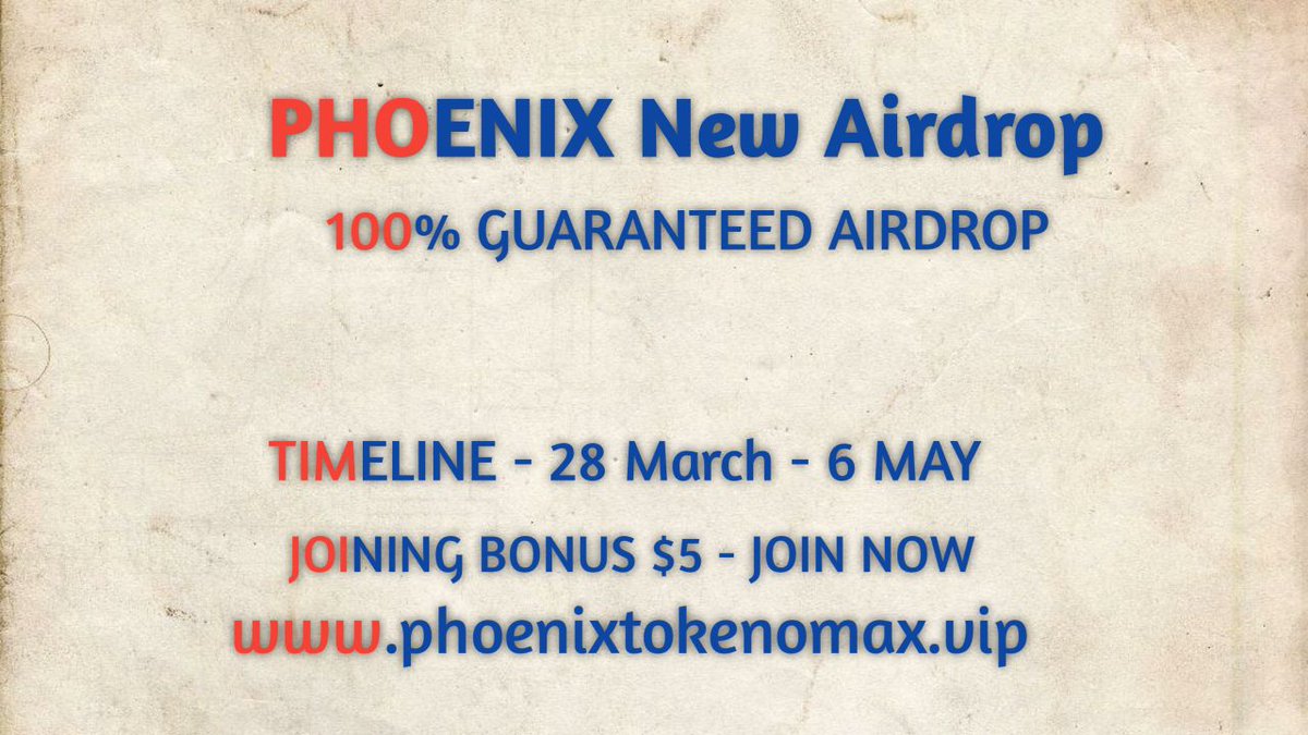 New airdrop: Phoenix Reward: 0.2 B PHNX (~$20) Distribution date: May 6th 🔗Airdrop Link: t.me/AirdropNinja36… #airdrop #crypto #bitcoin #cryptocurrency #airdropninjapro #binance #BlockchainRevolution