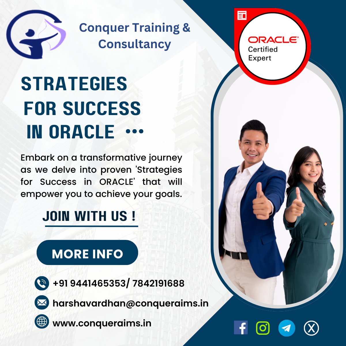 conqueraims's tweet image. ๐ Level Up Your Career with Our #OracleCourse at Conquer Aims! ๐
๐น Oracle Application
๐น Oracle APEX
Visit our website or contact us today.
+91 9441465353/ 7842191688; conqueraims.in
#ConquerAims #oracleapex #jobplacement #offlinetraining #kurnool #oracleapplication