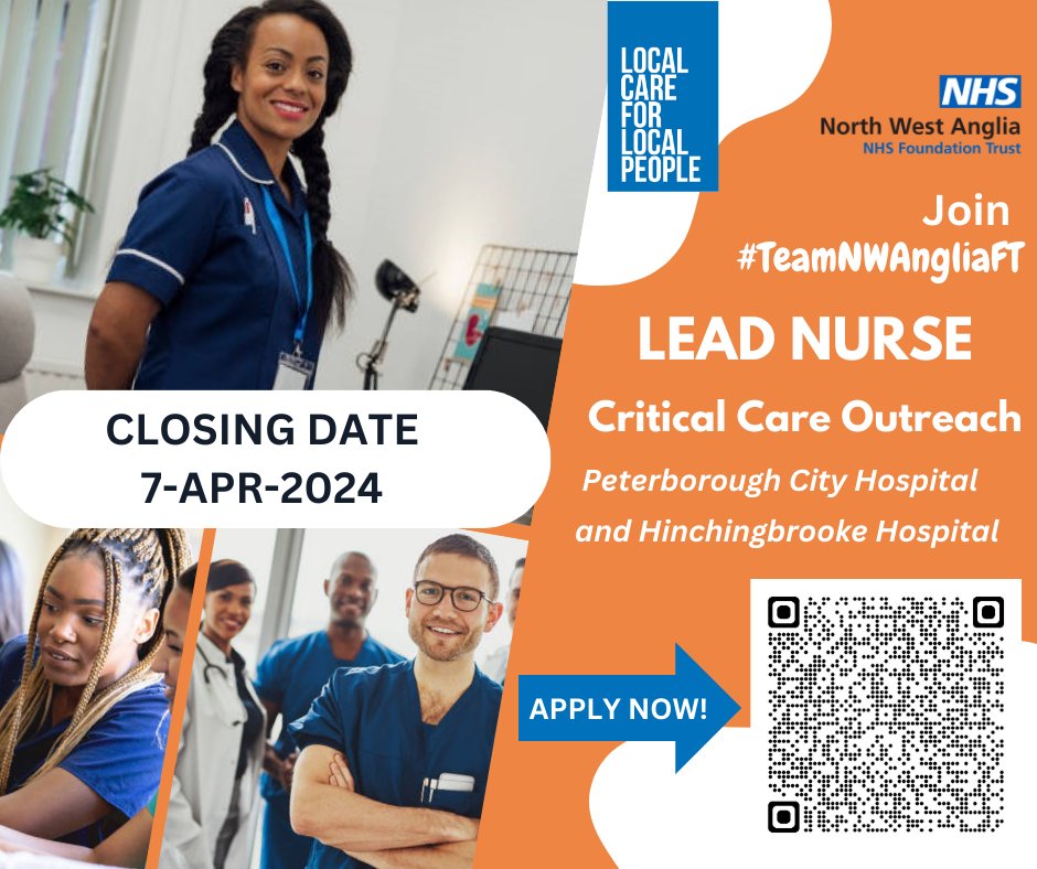 Discover a rewarding and challenging #nursing career and #Lead the Critical Care Outreach Team Join #TeamNWAngliaFT! 
Apply Now! shorturl.at/bwBL6 
#nhsnurse #peterboroughjobs #healthcarejobs #nhsjobs #Peterborough #Huntingdon @JCPInLeics @CambsPboroICS @JCPInEastAnglia