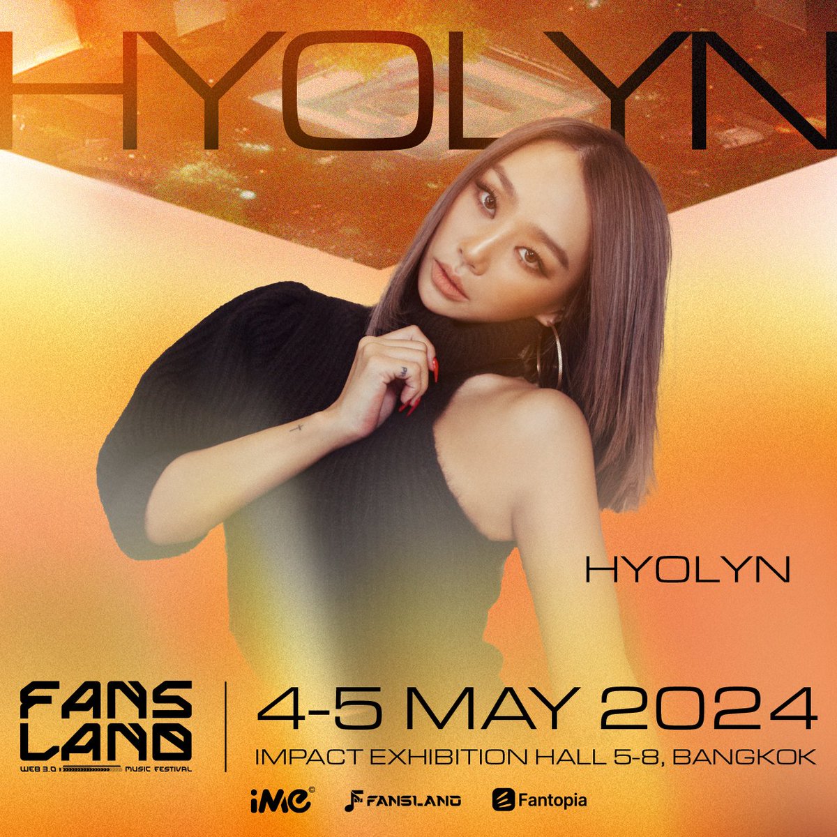 'BEAUTY' 'HEALTHY' and 'CHARMING VOICE'. All of these words can describe this incredible female solo singer. Joining our Fansland Music Festival and share this moment with Stage Queen -𝗛𝗬𝗢𝗟𝗬𝗡!!

#HYOLYN
#fanslandmusicfestival  #WAGMI
#iMeThailand #iMeAsia #Fantopia