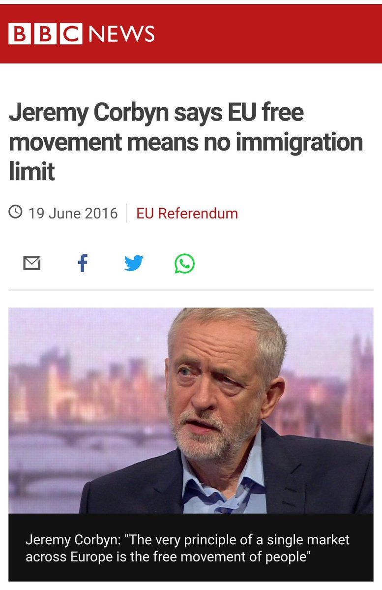 Four days before the referendum, Corbyn cynically stabbed the Remain campaign in the back. He said on the BBC that EU free movement meant no immigration limit. He is very capable of dodging difficult questions. He could, for example, have mentioned the EU rules preventing