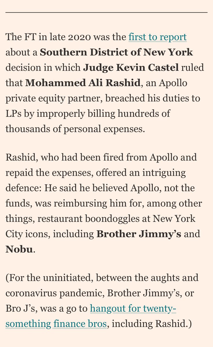 Today’s Due Diligence newsletter: Brother Jimmy’s and buyouts: Apollo’s expenses scandal resurfaces on.ft.com/3TzO2hh