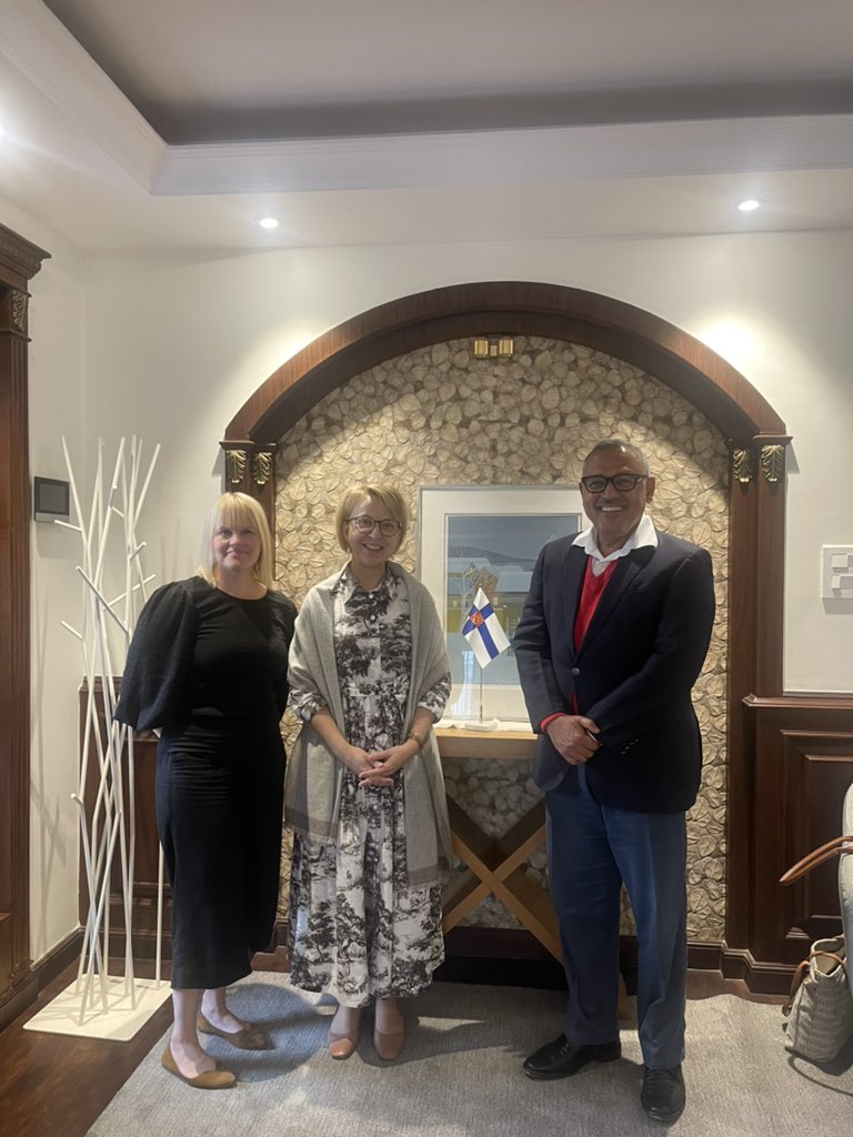Pleased and honored meeting H E Rina-Riikka, Amb. of Finland to Nepal and Ms Sara Alanen, Head of Cooperation of Finland in Nepal. We had interesting discussions on Nepal-Finland Cooperation and development challenges faced by Nepal and UN defined LDCs. 28 March 2024, Kathmandu.
