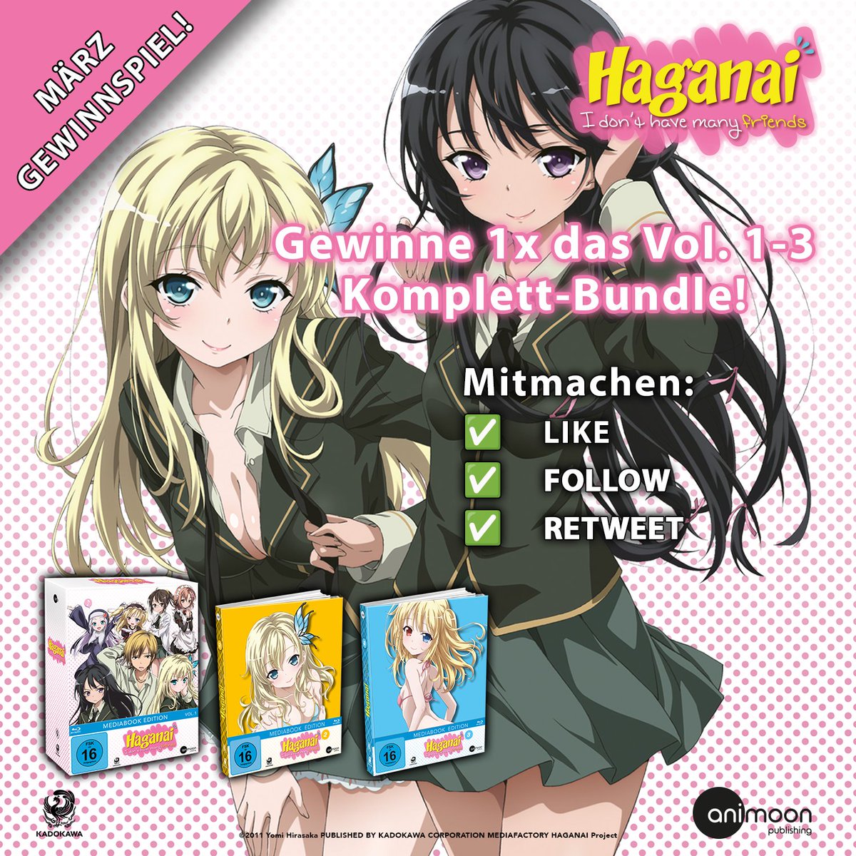 AniMoonAnime's tweet image. HEIß, HEIßER, HAGANAI-GEWINNSPIEL! 🔥 Gewinne die komplette erste Staffel von HAGANAI und genieße die ersten Abenteuer des Nachbarschaftsclubs passend zum nahenden Release von Staffel 2! 😍

So machst du mit:
✅ Like diesen Beitrag
✅ Folge uns
✅ Retweete diesen Beitrag