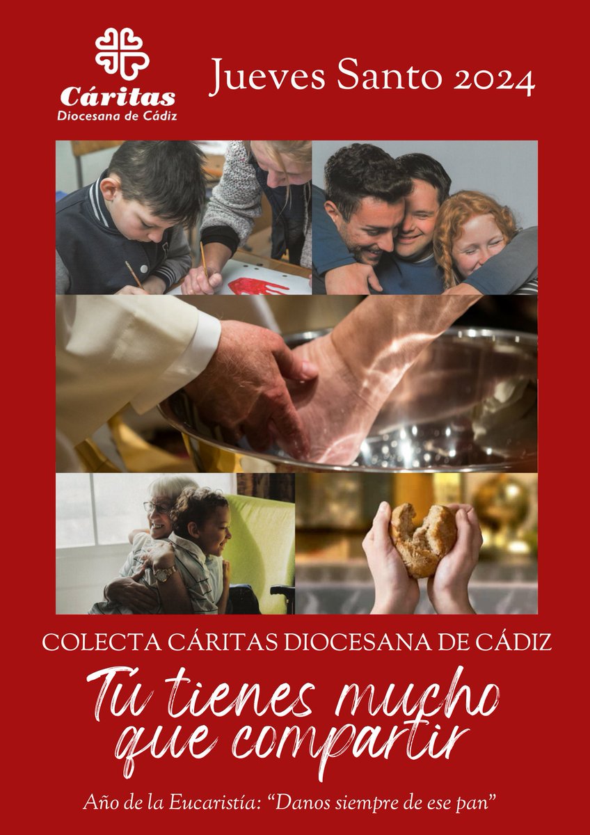 Jueves Santo: Tú tienes mucho que compartir.
La colecta que se realiza en los Oficios de la Cena del Señor son destinados a Cáritas para la promoción social de personas en situación de exclusión social. 
Dona en caritas.es/cadiz/noticias… o BIZUM 00883.
#JuevesSanto <a href="/obispadocadiz/">Obispado Cádiz y Ceuta</a>