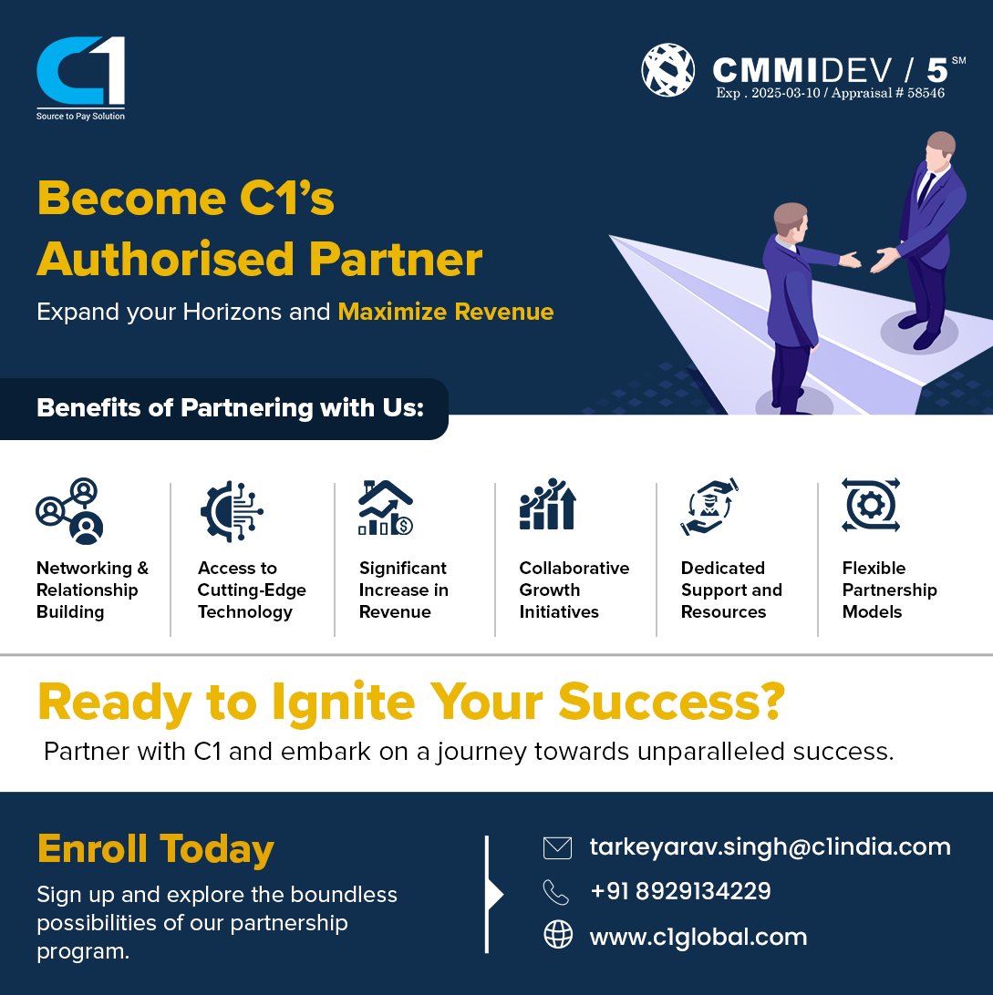 🚀 Elevate Your Business Potential: Become C1 Global Authorized Partner! Join C1 Global, a leading authority in hashtag#procurement, and elevate your business! Mail us on enquiry@c1global #C1Partner #BusinessGrowth #MaximizeRevenue #PartnershipOpportunity