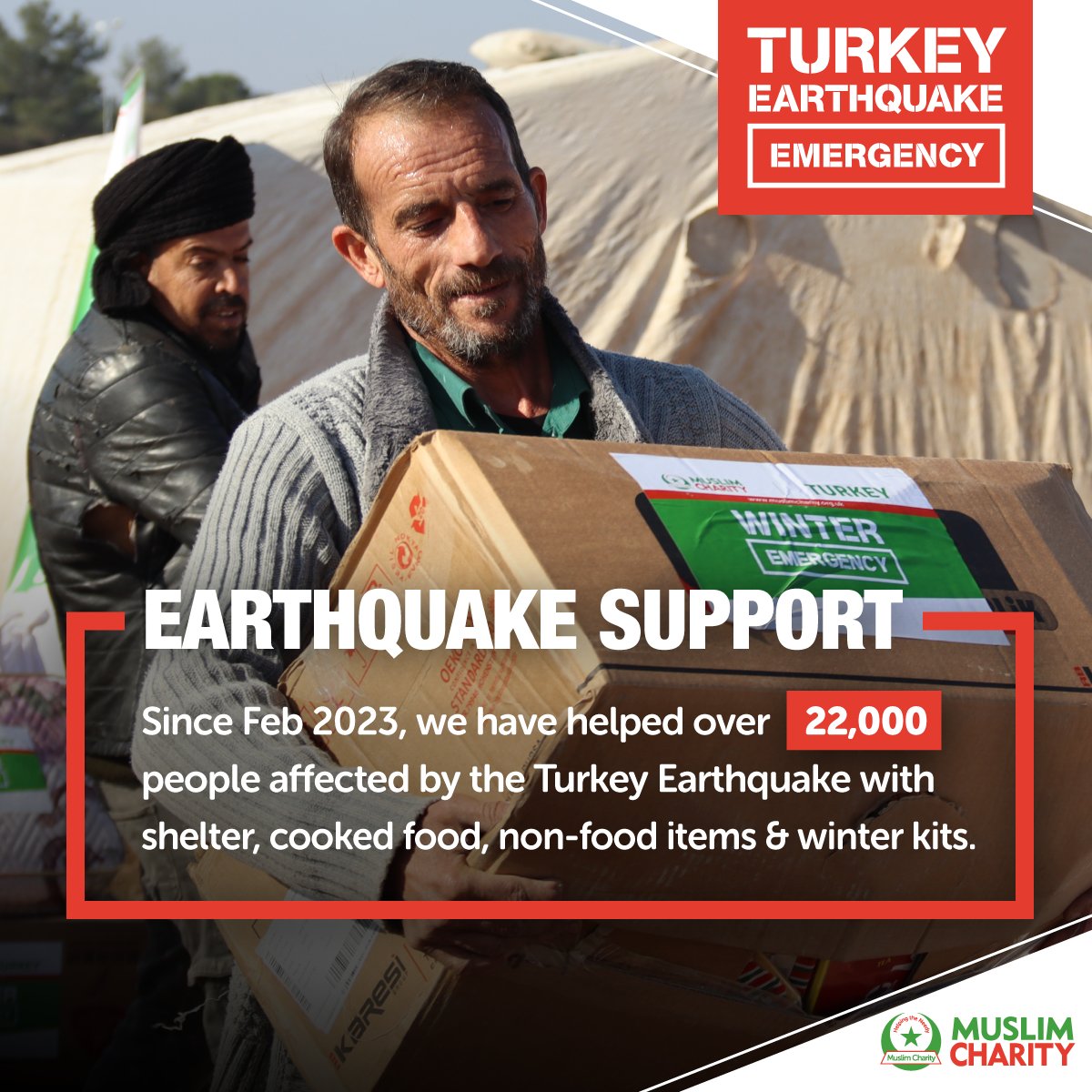 🌍 𝗘𝗔𝗥𝗧𝗛𝗤𝗨𝗔𝗞𝗘 𝗦𝗨𝗣𝗣𝗢𝗥𝗧 🆘 Since February 2023, in the aftermath of the Turkey Earthquake, we've assisted over 22,000 people with shelter, cooked food, non-food items and winter kits. Learn more & help us continue our support by visiting: muslimcharity.org.uk/turkey