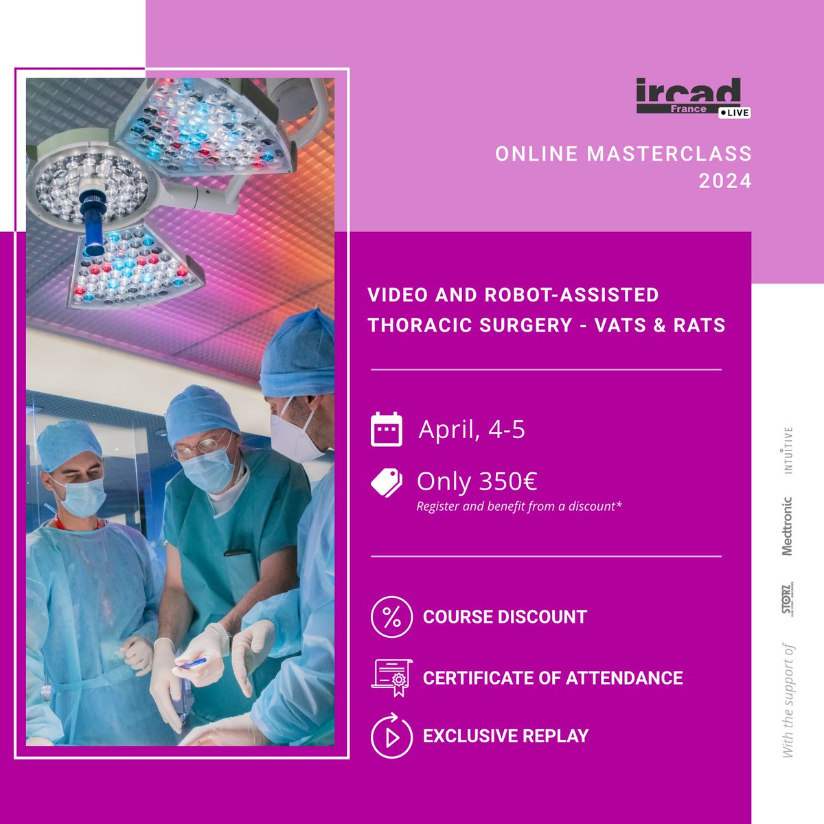 💻 #Video and #Robot-assisted - #Thoracic #Surgery - VATS & RATS 📆 April 4-5, 2024 🔗 bit.ly/3IWkLbT This is your chance to register for this 2-day online masterclass, and benefit from lectures and video sessions all from the comfort of your own home🤩 #ircad