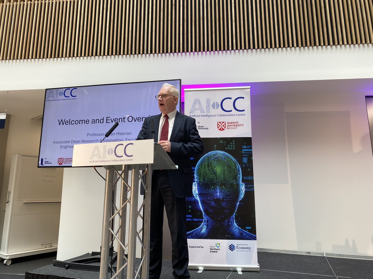 Professor Brian Meenan kicks off the formal launch of the Artificial Intelligence Collaboration Centre (AICC) - a centre involving @UlsterUni and @QUBelfast and supported by @InvestNI and @Economy_NI.