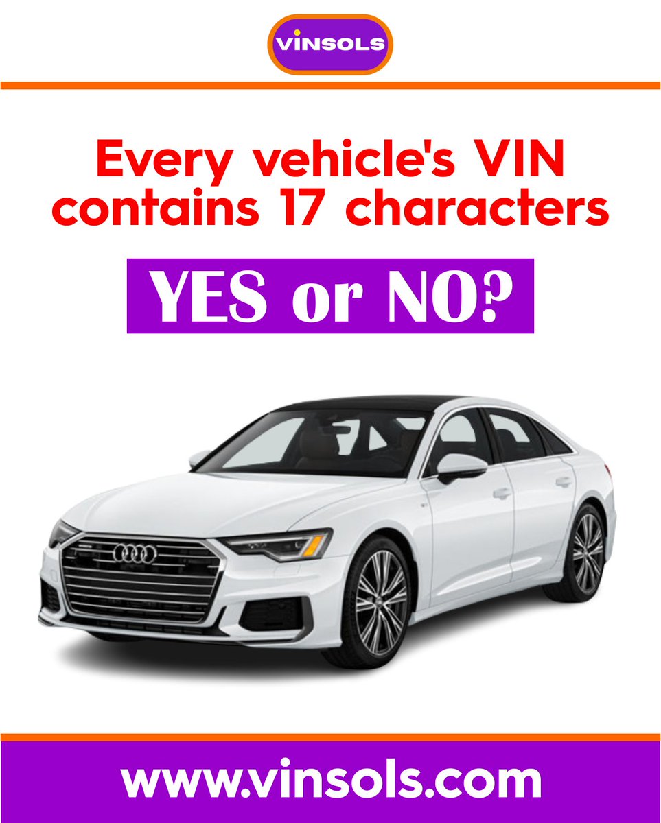 Every Vehicles' VIN contains 17 characters, YES or NO?

Drop your answer in the comment session with #Vinsols1.
#vincheck #carVIN #vehicleVIN #Dollar #verydarkman #thursdaytrivia #Giveaway #viral  (Bobrisky  Burna Boy  Toto Cement  Grammy  200k in Nigeria  Diddy  #FormulaE)