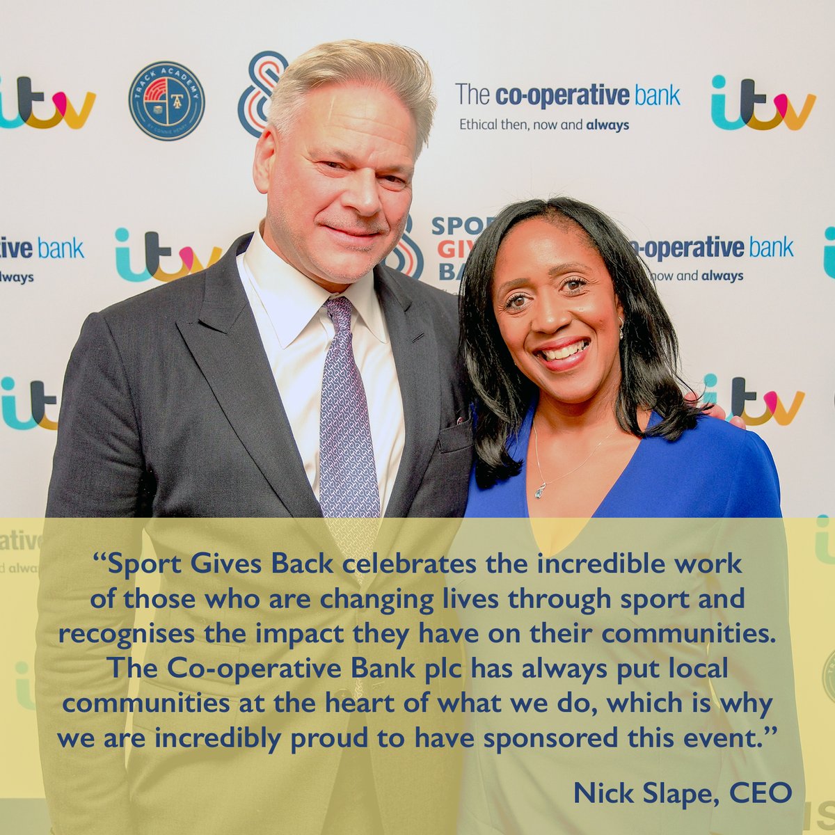 And now for a word from our sponsor…thanks as ever to the proud sponsors of Sport Gives Back, @CooperativeBank. If you haven’t caught up with the broadcast on @itv yet, what are you waiting for? Stream now on ITV X 😀 For more information, visit bit.ly/SportGivesBack….