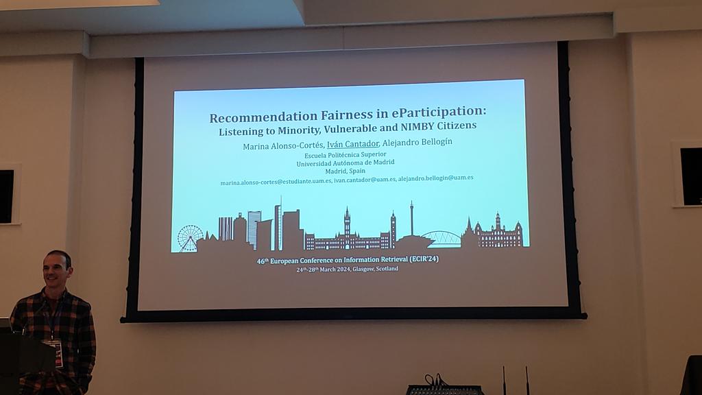 Sole Pera (@drch0le) on Twitter photo On the #IRforGood day at #ECIR2024 we now learn about citizen participation in electronic platforms; particularly among minority, vulnerable, and NIMBY citizens <a href="/abellogin/">Alejandro Bellogin</a> <a href="/icantador/">Iván Cantador</a> On the #IRforGood day at #ECIR2024 we now learn about citizen participation in electronic platforms; particularly among minority, vulnerable, and NIMBY citizens <a href="/abellogin/">Alejandro Bellogin</a> <a href="/icantador/">Iván Cantador</a>