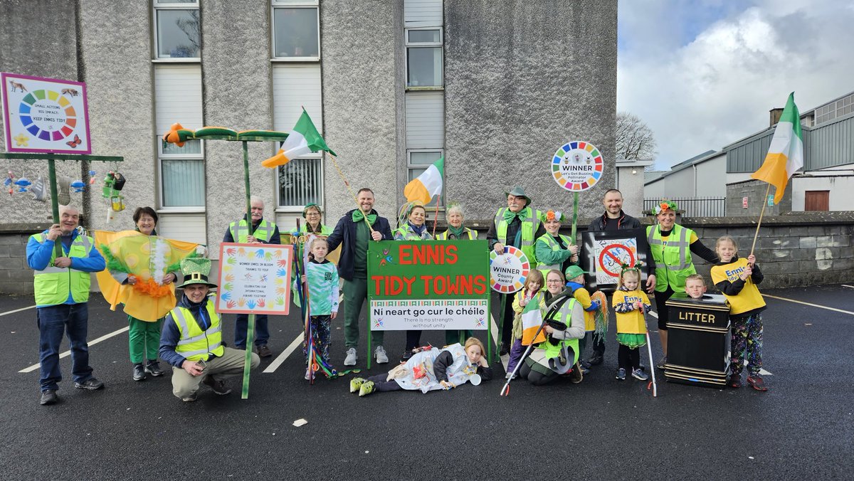 The beat goes on! Ennis Tidy Towns marched proudly in St. Patrick's Day parade🇮🇪 We had a blast celebrating with the community. Want to be a part of the fun next year? Keep an eye out for how you can join Ennis TT! 1st photo Michael O'Brien 🫶 #StPatricksDay