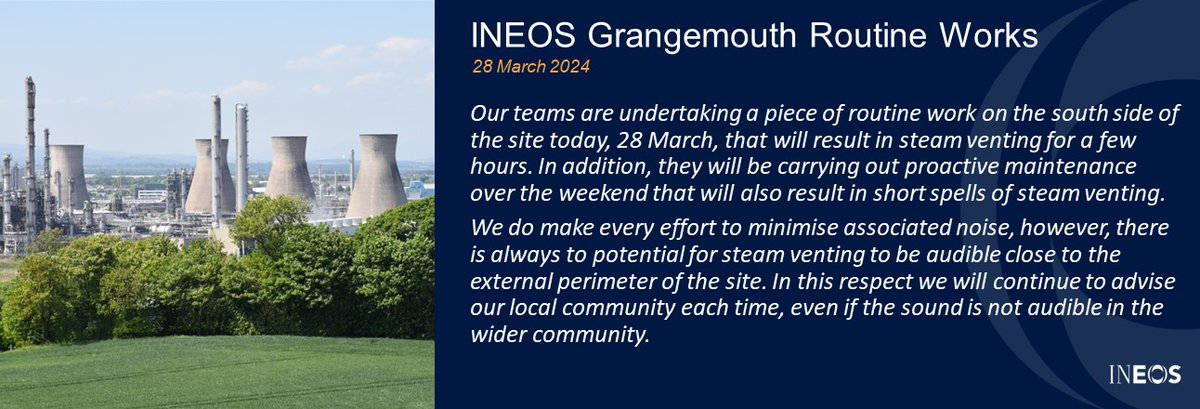 INFO: Routine works at INEOS Grangemouth site, today and at the weekend @ScottishEPA
