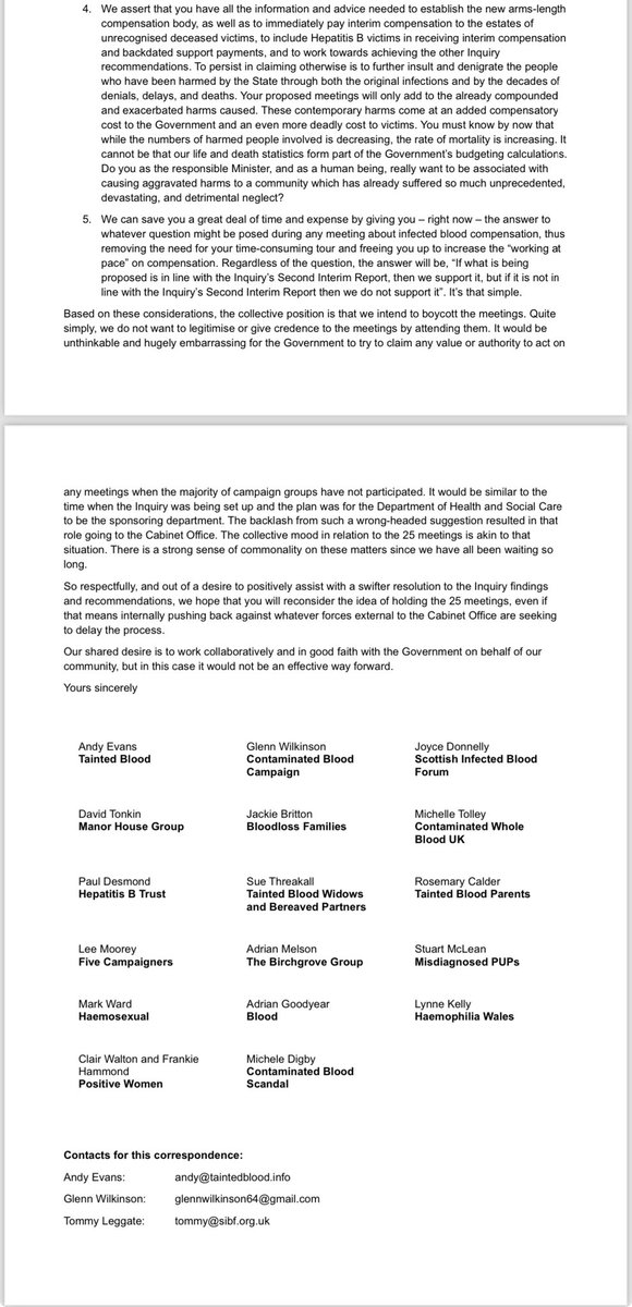 seancavens's tweet image. Campaign groups unite to send strong message to @JohnGlenUK @RishiSunak @cabinetofficeuk regarding further delays &amp;amp; proposed tour @bloodinquiry #ContaminatedBlood #GetOnWithIt FYI @samuelevolpe @_MarcelloMega @IanLaveryMP @Dr_PhilippaW @ChrisStephens @bnorval48 @Haemosexual 🙏🏻