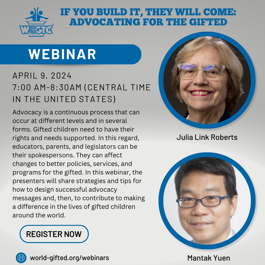 Looking forward to this presentation on advocacy. Register to join in. @wku @WKUCEBS @WKUSTE @GiftedStudies @GattonAcademy @NAGCGIFTED @KAGEgifted