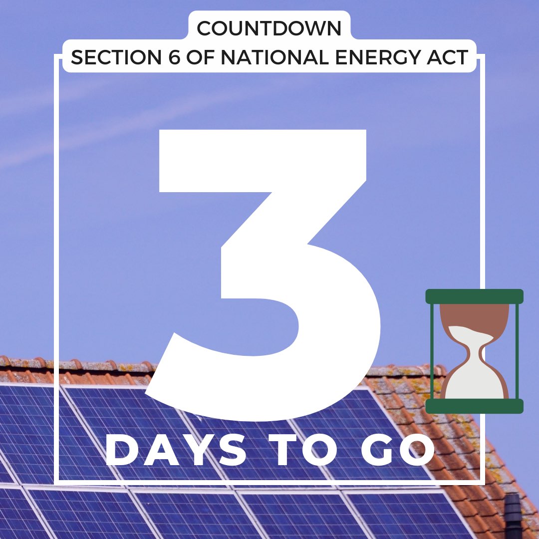 ⏳ 📢 3 days left for the @PresidencyZA to bring Section 6 of National Energy Act into operation. READ MORE>> thegreenconnection.org.za/2023/05/04/vin… #WhoStoleOurOceans #EnergyTransition #RenewableEnergy