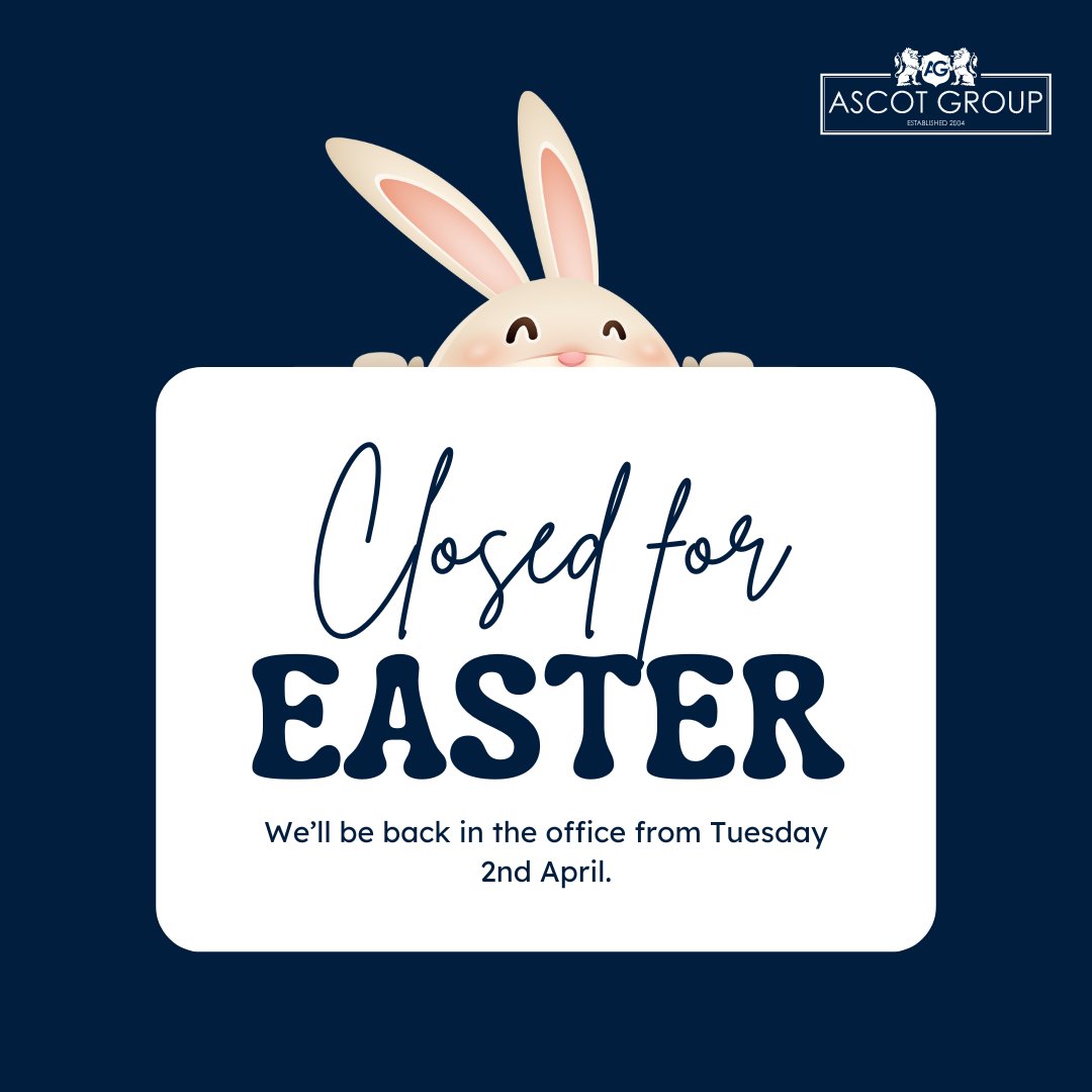 Happy Easter from everyone at The Ascot Group🐰 

We will be closed from 5pm today for the long weekend, and will be open as usual from Tuesday 2nd April.

Wishing you all an egg-cellent Easter!
