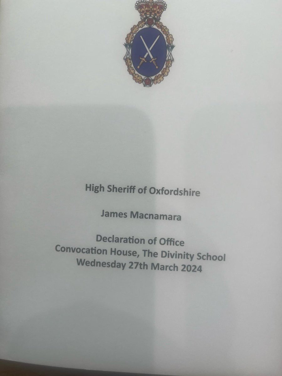 Pleased to join James Macnamara for his Swearing-In as High Sheriff of Oxfordshire yesterday. I would like to pay tribute to the outgoing High Sheriff Sally Scott for all the incredible work she has done this past year and look forward to working with James in the months ahead.