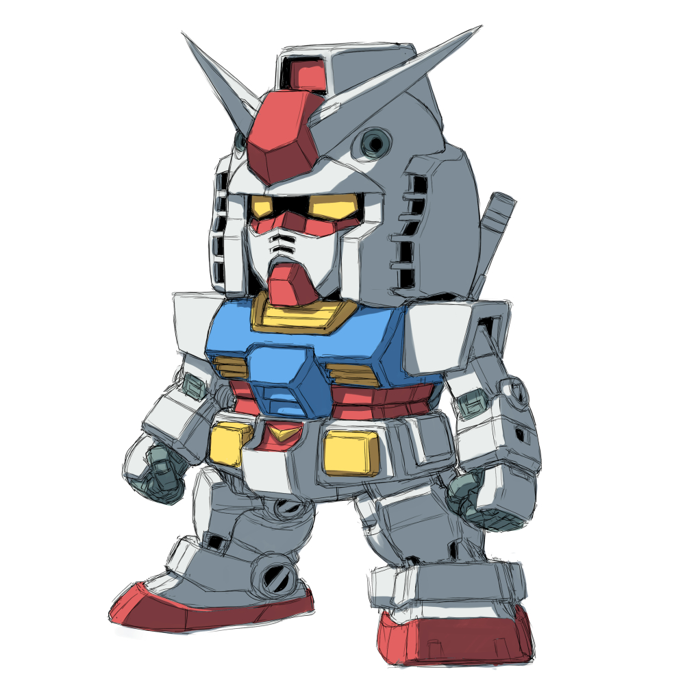 rx-78-2 solo simple background white background standing full body yellow eyes chibi  illustration images