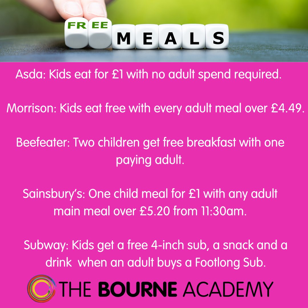 We'd like to let you know of some locations where kids can eat free or discounted meals over the Easter holidays, more locations can be found on the below link. moneysavingcentral.co.uk/kids-eat-free