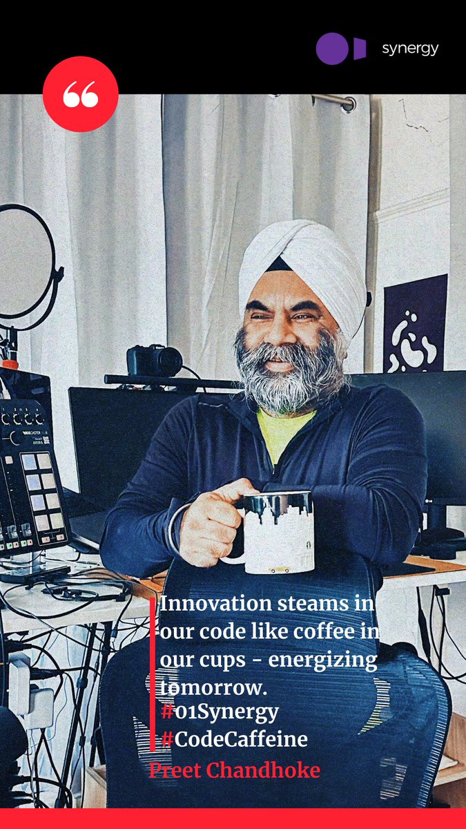 Innovation steams in our code like coffee in our cups - energizing tomorrow. #01Synergy 
#CodeCaffeine

 #Innovation #TechInspiration #CodingLife #TechTrends #SoftwareDevelopment #StartupLife #FutureTech #DigitalTransformation #DevOps -#AgileDevelopment