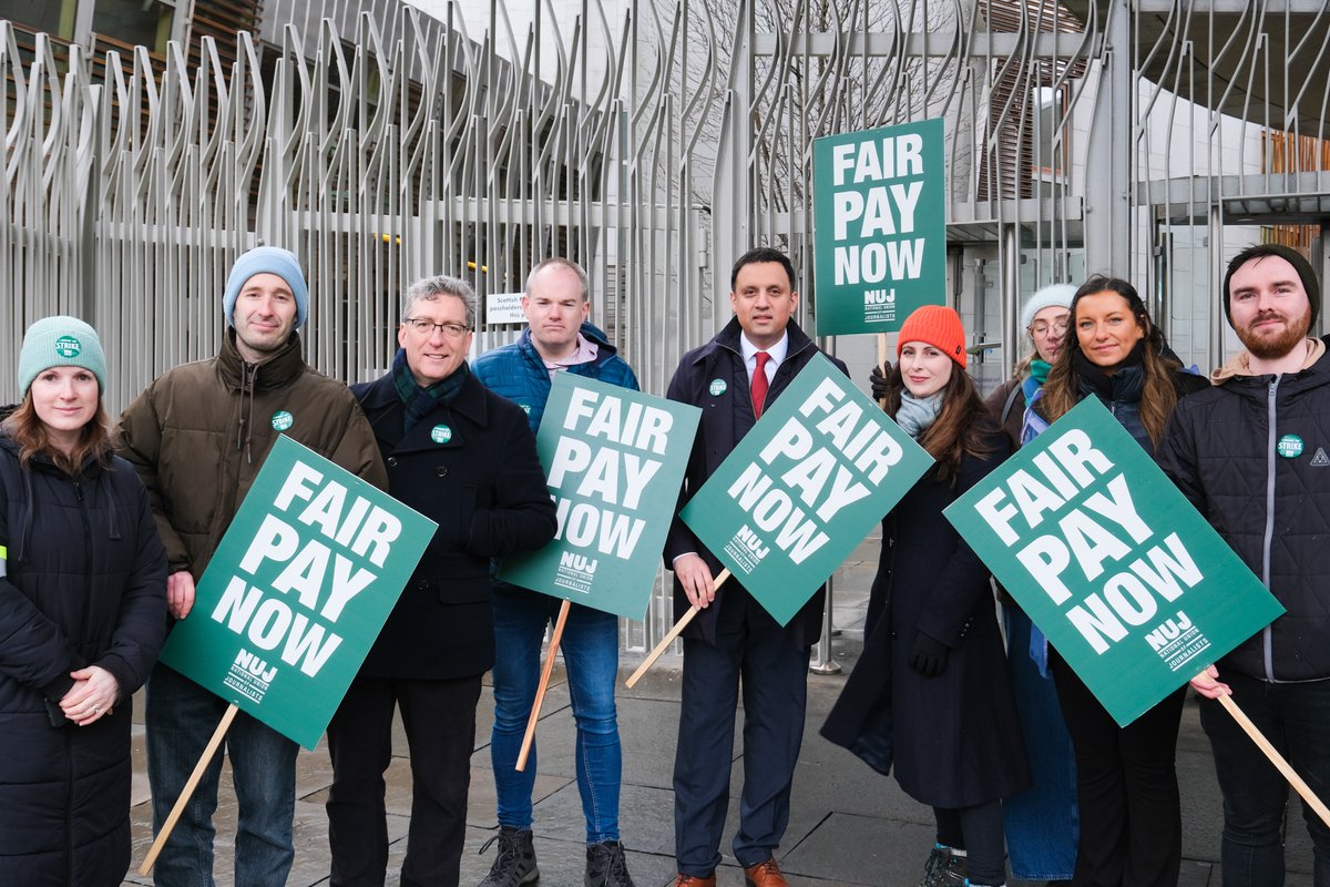 Proud to stand with @NUJScotland members on strike from STV, fighting against real terms pay cuts. #NUJSTVStrike