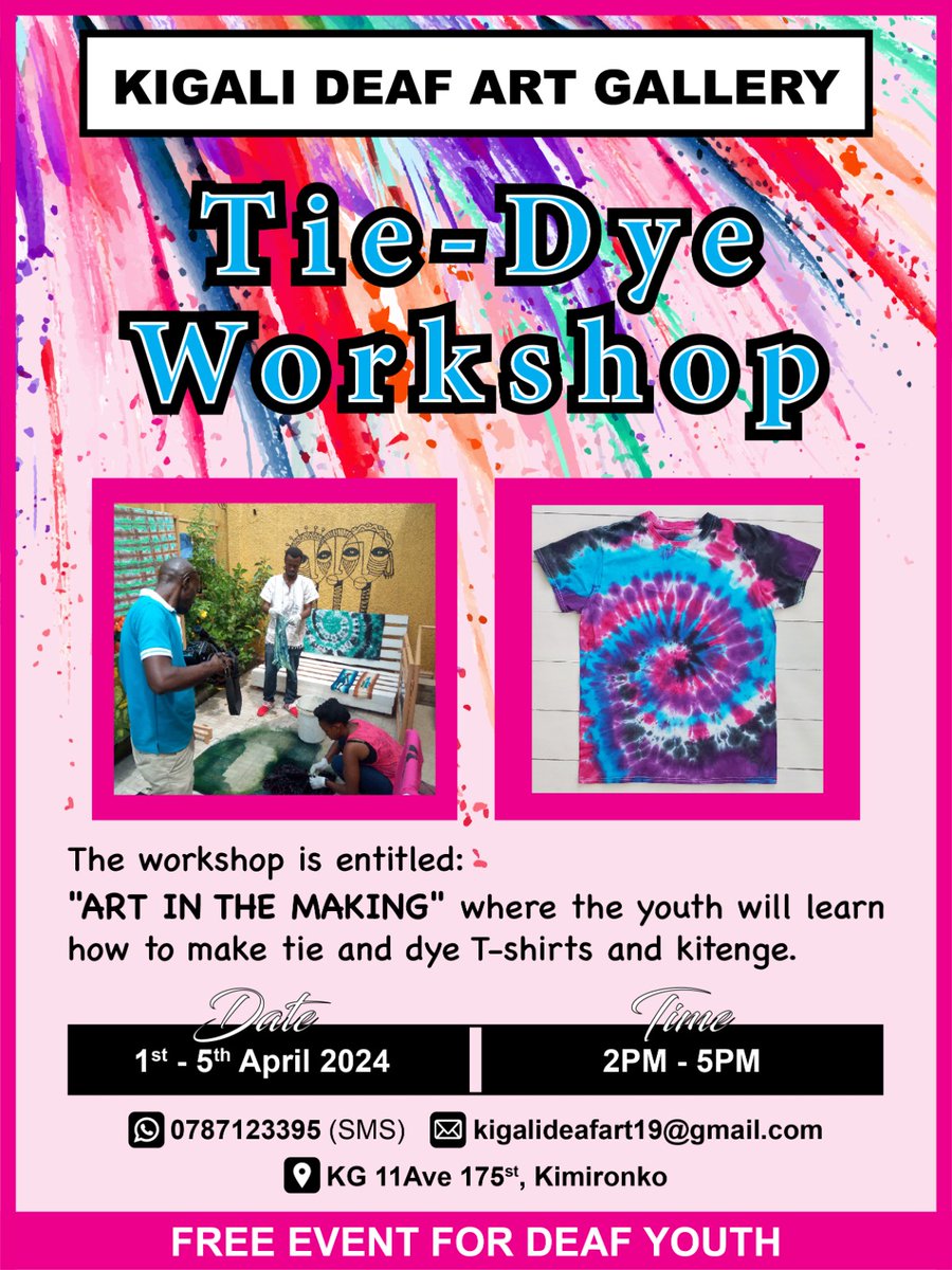 Dear Parents/Guardians of Deaf! KDAG have a 5 days training program from 1st to 5th April 2024 based on TIE & DYE making. You are requested to send your Deaf youth/child to participate. Free training for Deaf youth. @Imbuto #TieDye #deafart #artwork #holiday #workshop #Training