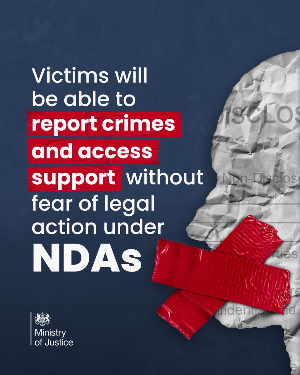 We’re cracking down on the misuse of Non-Disclosure Agreements (NDAs). We’re introducing new legislation so that victims can seek justice and vital support, without fear of legal action. Find out more: gov.uk/government/new…