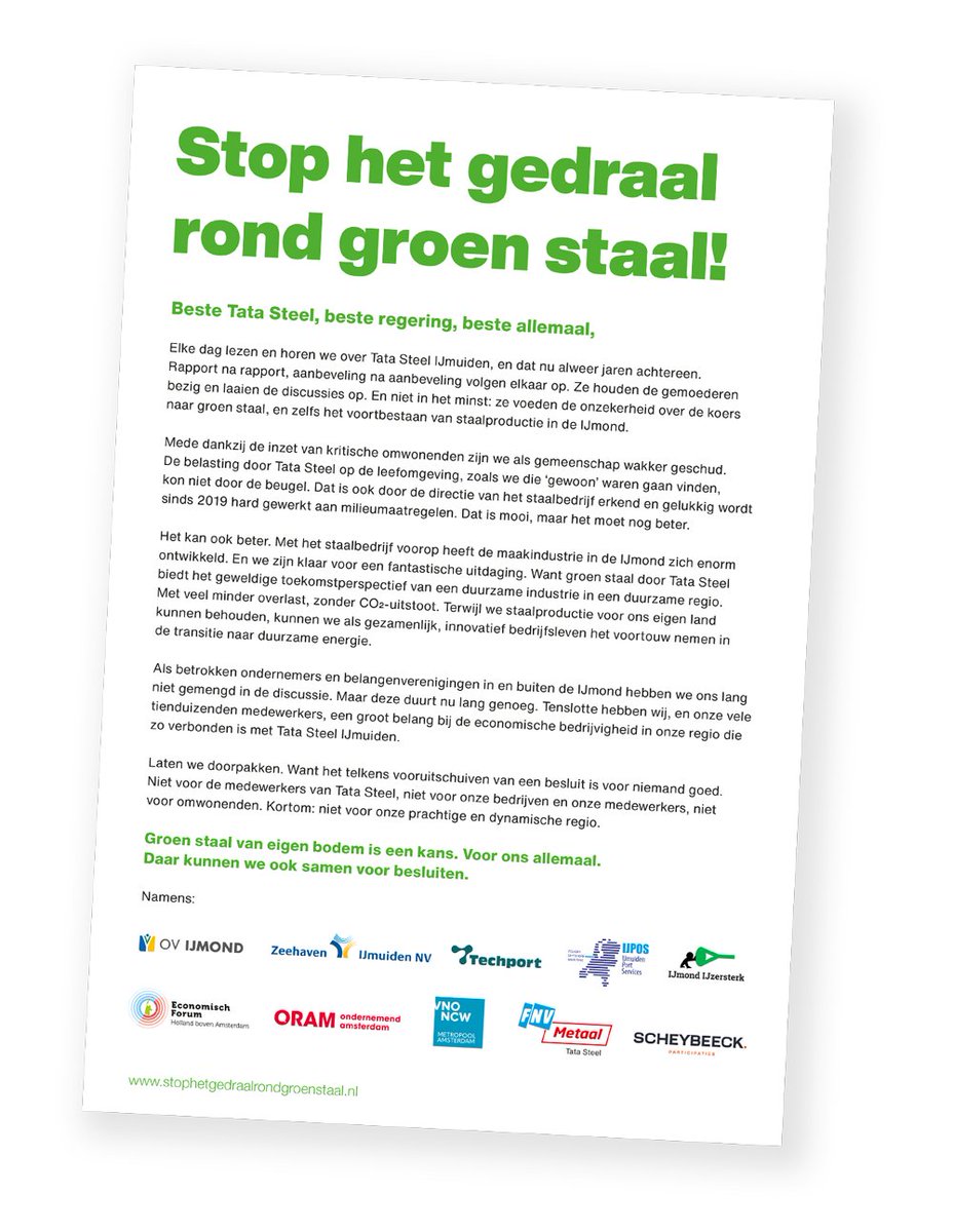 Groen staal biedt het geweldige toekomstperspectief van een duurzame industrie in een duurzame regio. Wij voelen de urgentie ook ook en juichen dit initiatief van ondernemers uit de IJmond en andere belanghebbenden dan ook van harte toe. #stophetgedraal #industrie #transitie…