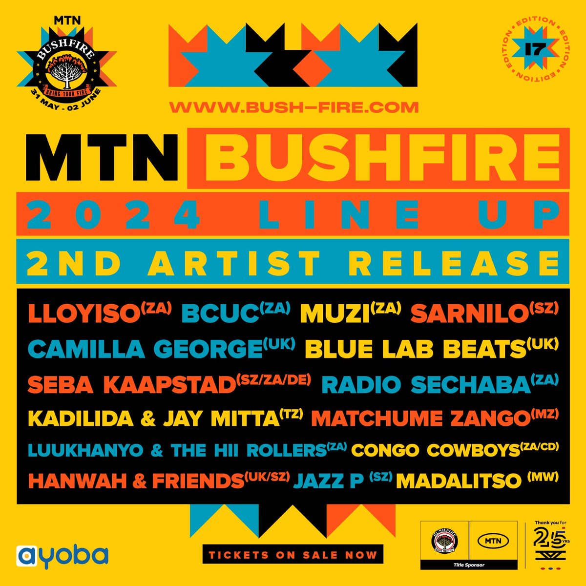 Presenting yet another melting pot of cultural fusion, diversity and authenticity! 🔥 Tickets: bush-fire.com/tickets/. Eswatini Fire Starters can still get discounted tickets via MTN MoMo Marketplace - Send 'Hi' to 7808 4000 via WhatsApp. #BRINGYOURFIRE #MTNBUSHFIRE2024