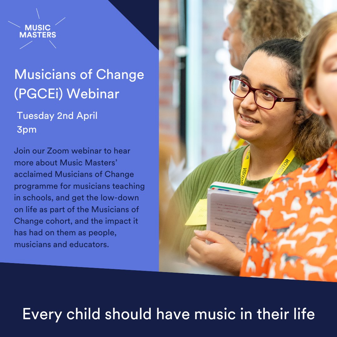 Secure your place on our FREE webinar to find out more about of Musicians of Change (PGCEi) course, and how to apply before the April 29th deadline. Sign up today: form.jotform.com/240724967062056