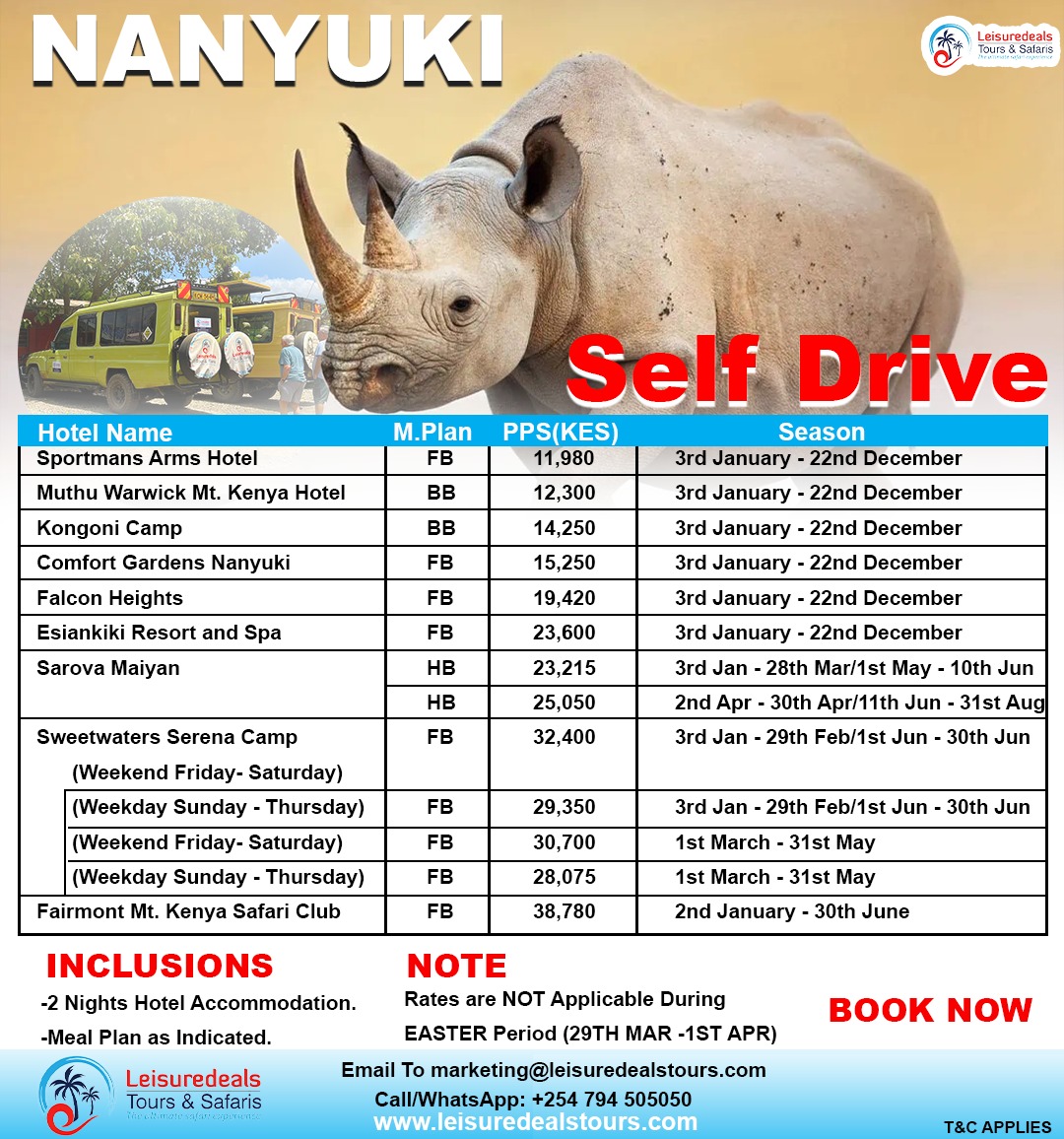 Nanyuki is a perfect place to enable colleagues to create a bond with each other ... Bush/ Game Holiday Packages

𝗡𝗕: 𝗟𝗶𝗽𝗮 𝗣𝗼𝗹𝗲𝗣𝗼𝗹𝗲 𝗔𝘃𝗮𝗶𝗹𝗮𝗯𝗹𝗲
#Leisuredealstours #lipapolepole #nanyuki2024rates #bushholidaypackages #safarivacation #Mpesa