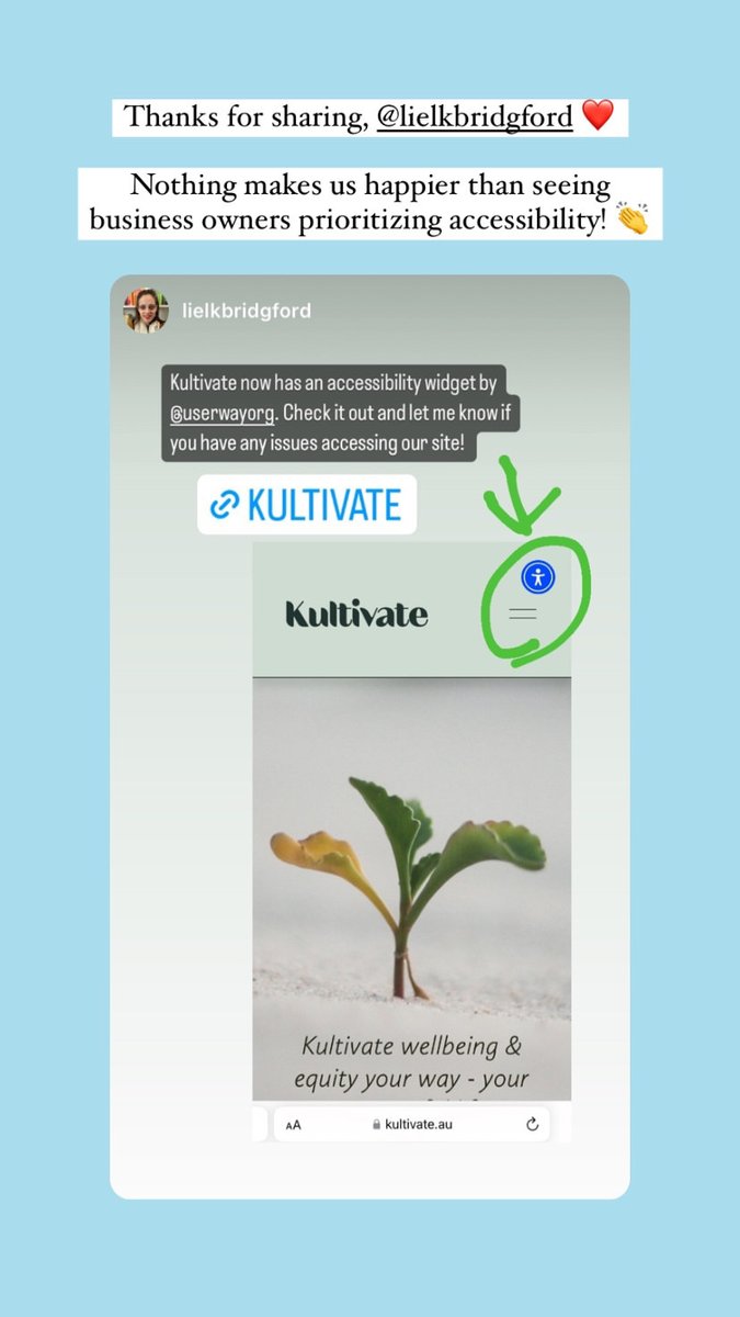 Shoutout to @LielKBridgford for prioritizing #accessibility on their business site: kultivate.au 👏 #WebAccessibility #DigitalAccessibility #A11y