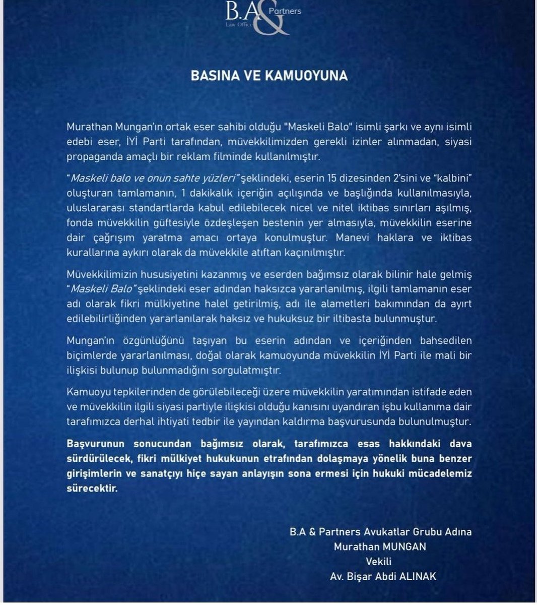 İyi Parti'nin kötülüğü@mungan_murathan'ın Maskeli Balo'sunu seçimde kullanmışlar.Bir sanat eserinin halka miras olduğunu düşünüyorum. Parti böylece sanatçıdan değil halktan da çalıyor .Neden yeni bir şey ortaya çıkarmıyorsunuz da var olanı yağmalıyorsunuz?