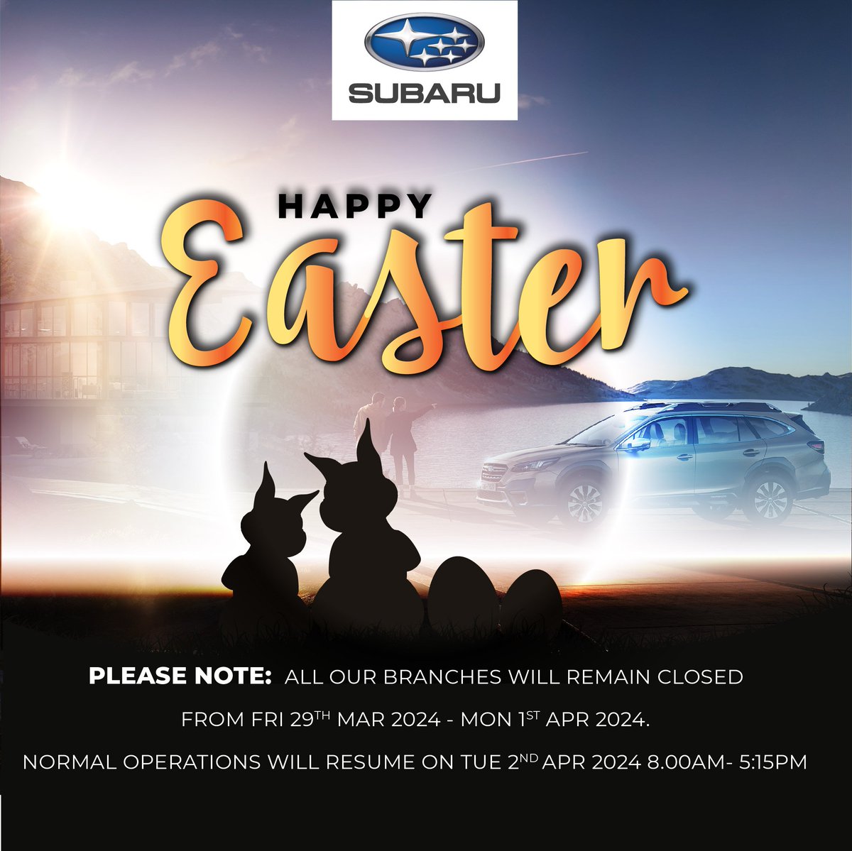 We wish you a very happy Easter filled with joy, relaxation, and time spent with loved ones. Be advised that our offices will be closed on Fri, Mar 29th, Sat, Mar 30th, and Mon, Apr 1st in observance of Easter. We will resume normal business hours on Tuesday, Apr 2nd.