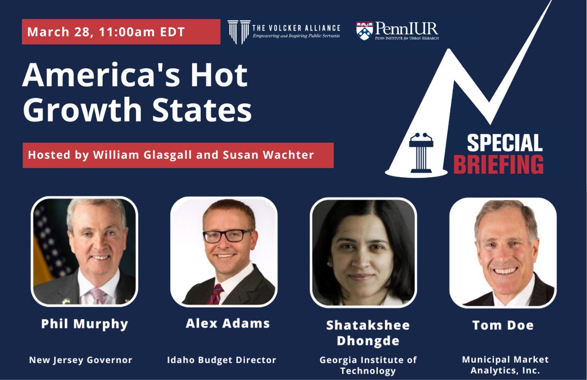 Today at 11am EDT, join us for the Special Briefing featuring @GovMurphy @AlexAdamsRPh Thomas Doe, Municipal Market Analytics, Inc., and Shatakshee Dhongde, @GeorgiaTech - register here: bit.ly/4cnHYB8