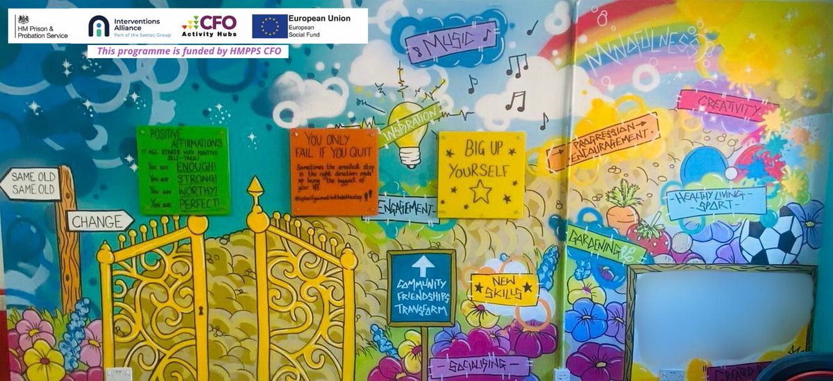 A picture paints a thousand words... here's our new mural at our Warrington CFO Activity Hub. 

Created by our team, particpants and supported by TopDog -  it tells the story of the activities we've got on offer to help our participants. 

To learn more 👇
interventionsalliance.com/cfo-activity-h…