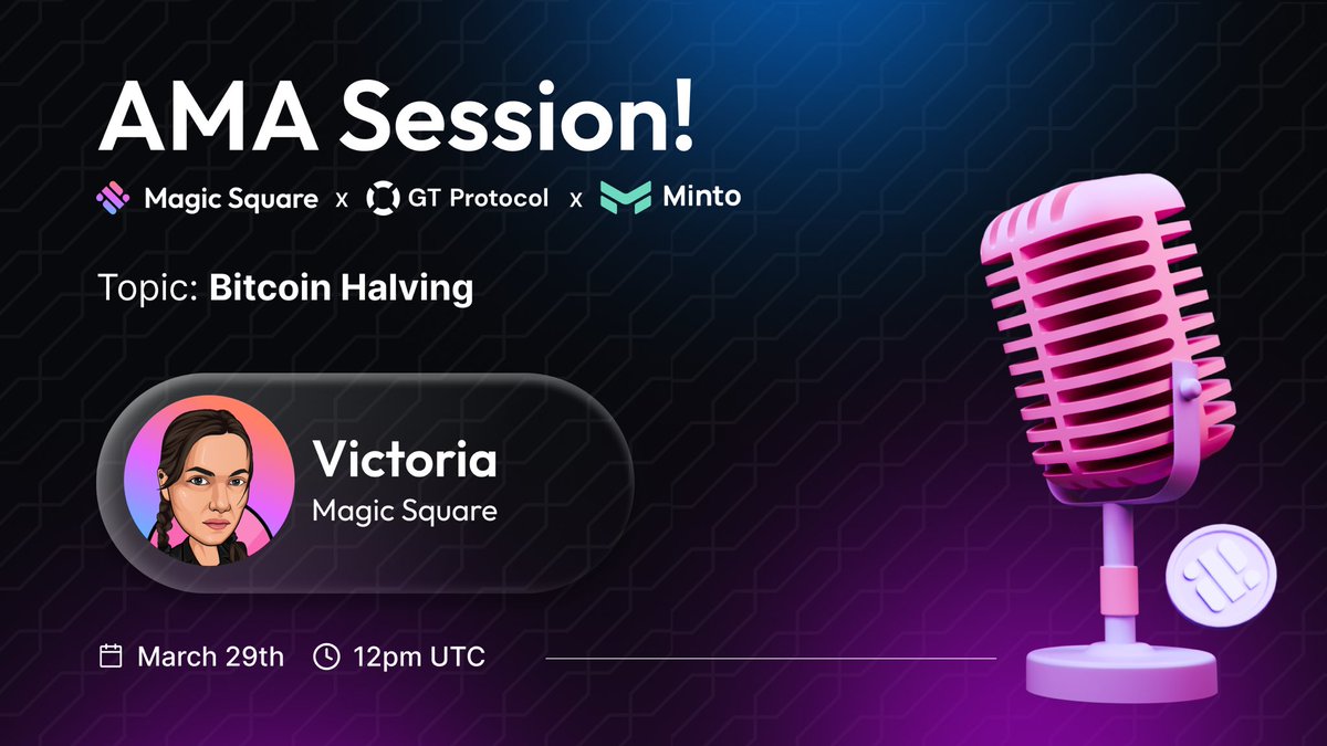 MagicSquareio x @GT_Protocol x @BTCMTOfficial Ask Me Anything (AMA) Date:  March 29 Time: 12 pm UTC 📍 Join the crypto talk and learn more about  upcoming #bitcoin halving ➡️ https://t.co/XeyOvWqV40