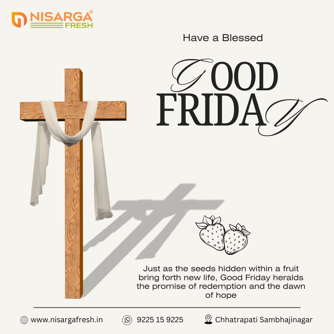 NisargaFresh20's tweet photo. 🌟 Wishing you a Happy Good Friday from Nisarga Fresh! 🌿

Contact us at 9225159225 or visit https://t.co/6iygOAdU3S to #explore our range of premium #fruits and ingredients. Let's make this #GoodFriday a truly #special and meaningful one together https://t.co/WXbHCVDWtA