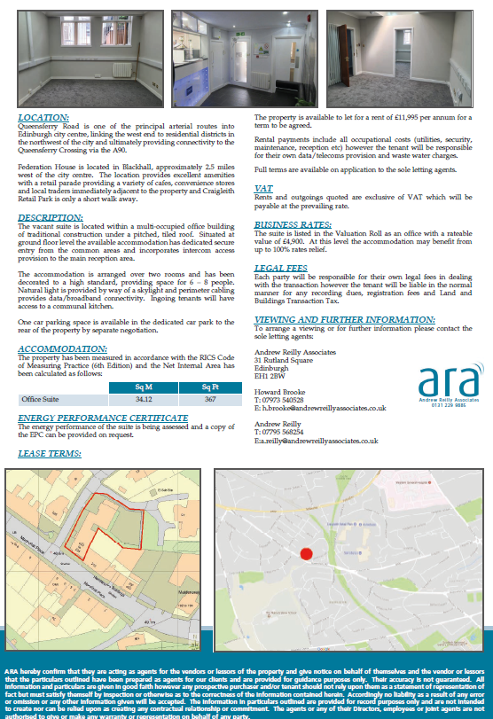 SGF is offering a fantastic opportunity to rent vacant office space in Edinburgh within Federation House, the home of SGF. Two suites available. More information below. Please contact Andrew Reilly Associates, tel: 07973 540528 or email: h.brooke@andrewreillyassociates.co.uk