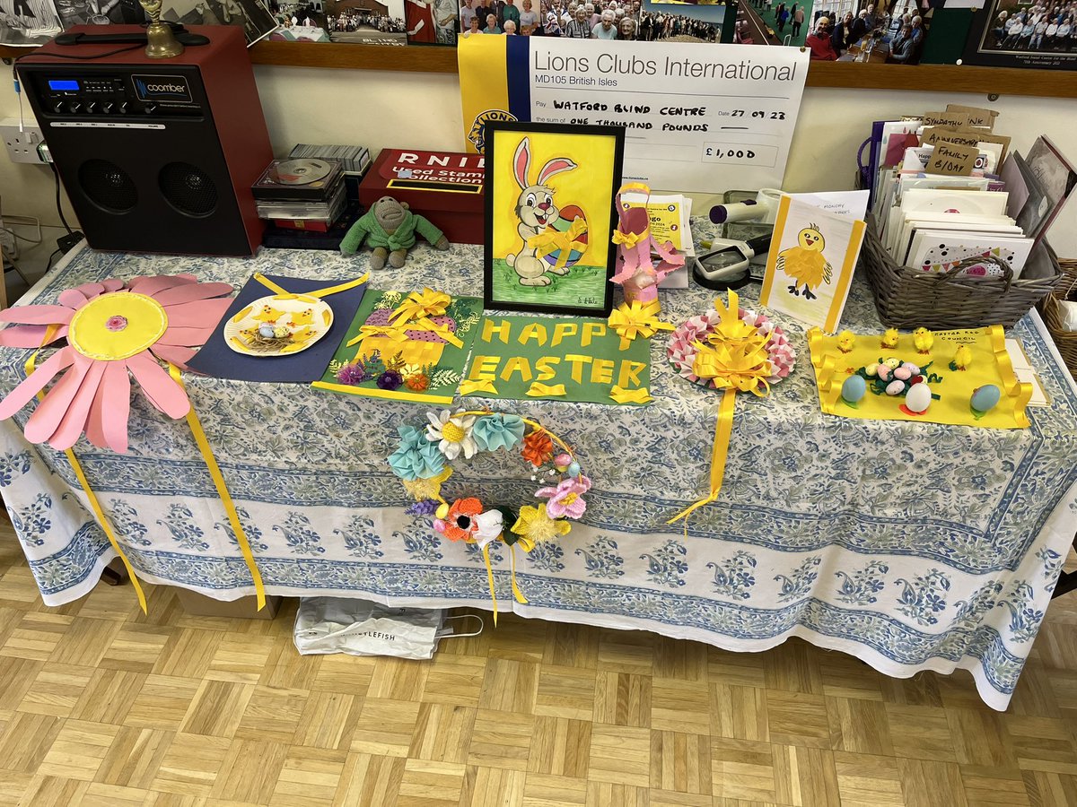 watfordblind's tweet photo. We have enjoyed Easter themed sessions this week with competitions and games. 
Well done to all our members who entered their creations using yellow ribbon with some fantastic tactile entries.
Smiles to end the week by enjoying warm hot cross buns and a raffle for Easter eggs. https://t.co/w29qVeFJyY