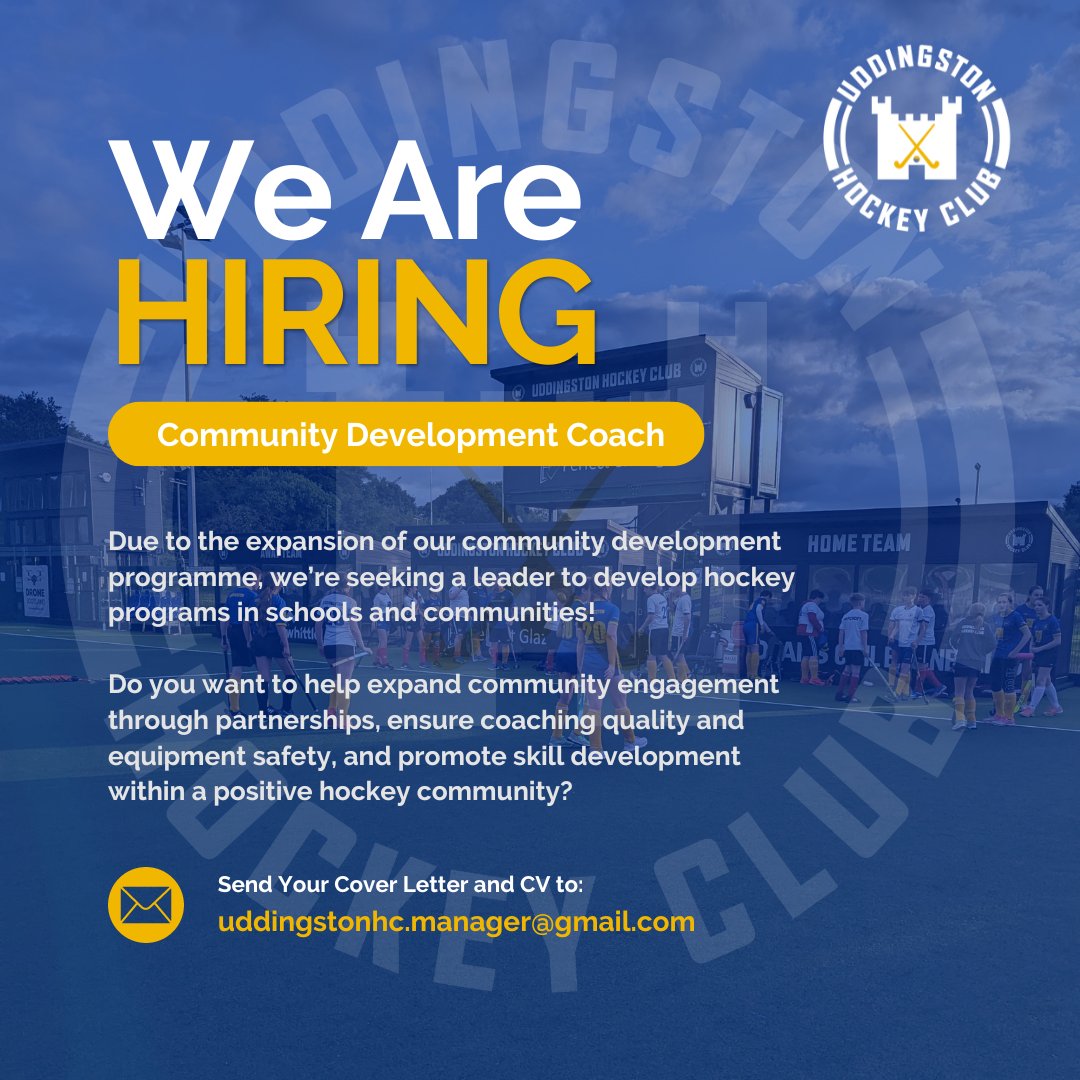 🏑 Join our team as a Community Development Coach at Uddingston Hockey Club! Due to the expansion of our community development program, we’re seeking a leader to develop hockey programs in schools and communities! sportscotland.org.uk/jobs/vacancies… @ScottishHockey @sportscotland