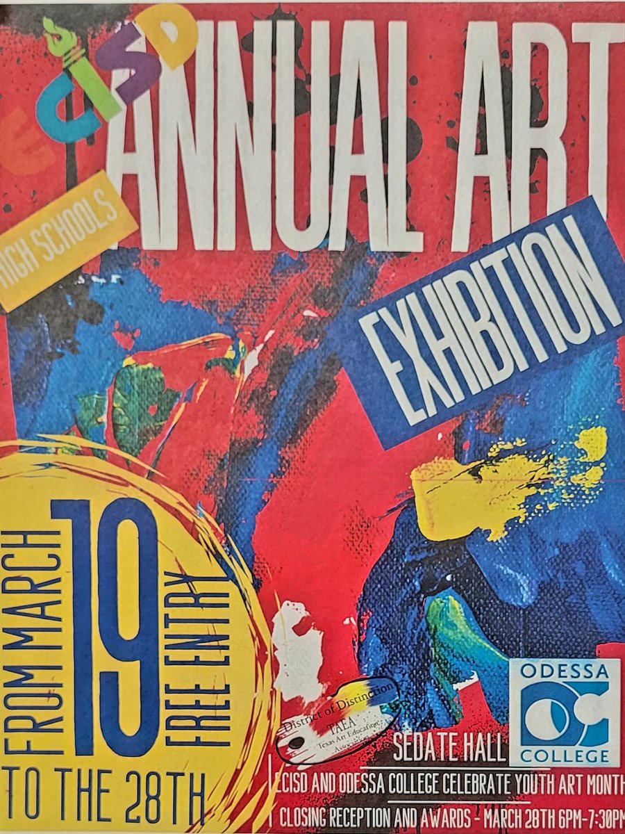 Luis Fuentes (@mojoartdojo) on Twitter photo The 2024 ECISD art show is tonight (Thursday March 28) from 6pm to 7:30pm in the <a href="/OdessaCollege/">Odessa College</a> art gallery. Check it out! <a href="/ScottMuri/">Scott Muri</a> <a href="/DelesaStyles/">Delesa Styles</a> <a href="/Permian_GoMOJO/">Permian High School</a> <a href="/newtechodessa/">Georɢe H.W. Bυѕн New Tecн Odeѕѕα</a> <a href="/BigRedBronchos/">Odessa High School</a> <a href="/EctorCountyISD/">Ector County ISD</a> <a href="/ECISD_FineArts/">ECISD Fine Arts Department</a> The 2024 ECISD art show is tonight (Thursday March 28) from 6pm to 7:30pm in the <a href="/OdessaCollege/">Odessa College</a> art gallery. Check it out! <a href="/ScottMuri/">Scott Muri</a> <a href="/DelesaStyles/">Delesa Styles</a> <a href="/Permian_GoMOJO/">Permian High School</a> <a href="/newtechodessa/">Georɢe H.W. Bυѕн New Tecн Odeѕѕα</a> <a href="/BigRedBronchos/">Odessa High School</a> <a href="/EctorCountyISD/">Ector County ISD</a> <a href="/ECISD_FineArts/">ECISD Fine Arts Department</a>