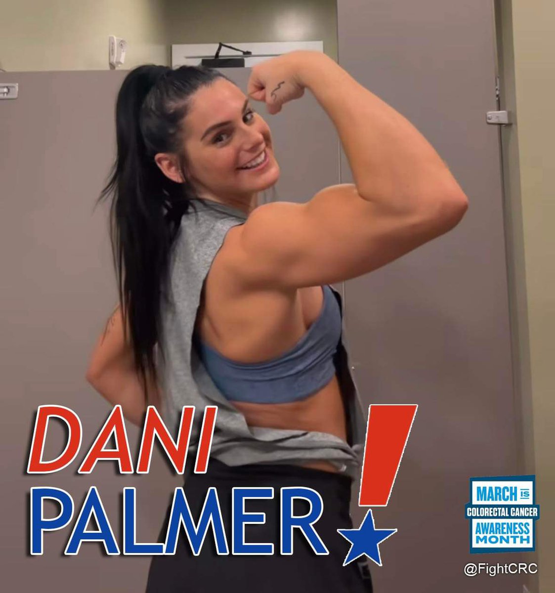 Thank you, @DaniPalmer_wwe, for taking a #StrongArmSelfie 💪🏻pic to support @fightcrc’s fight against #ColorectalCancer during #ColorectalCancerAwarenessMonth. Dani has joined the cause and is now part of the #RelentlessChampionsofHope. 💙🙏🏽#FightCRC #ColonCancer #MarchMadness