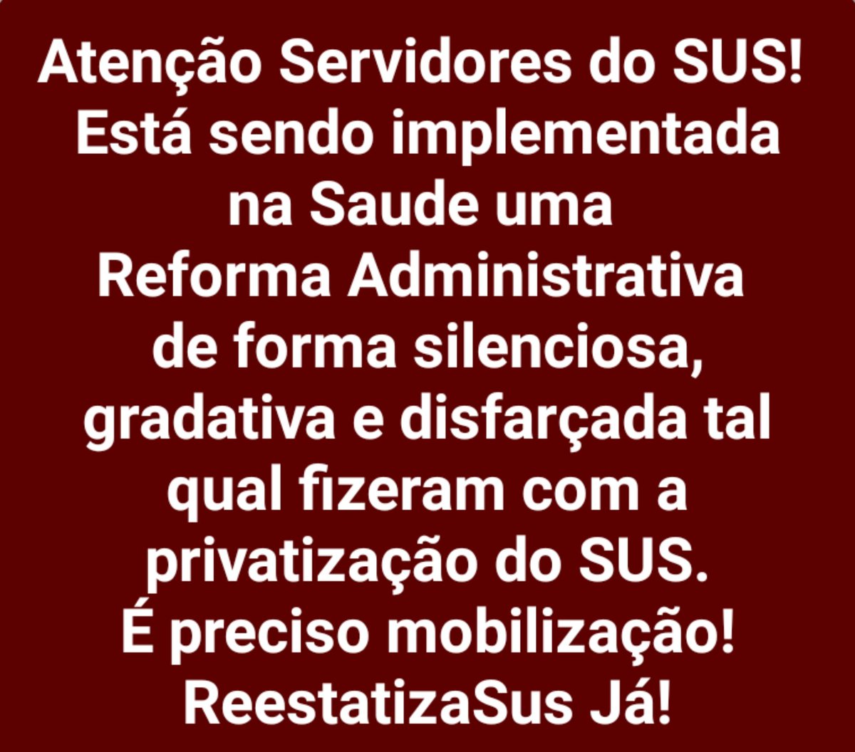 ReestatizaSus's tweet photo. Reforma Administrativa, a mesma coisa que tentaram fazer no governo anterior de forma declarada, agora aparece de forma camuflada. É preciso mobilização da classe trabalhadora contra esse trator. 

#PccsSaudeRio 
#ReestatizaSus 
(1/2) https://t.co/iHk8jCInmg