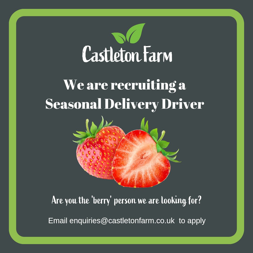 We are currently looking for a delivery driver to join our team and deliver fruit to our Edinburgh based customers. This is a part-time position delivering 3 days a week on Mon, Wed, & Fri. Email enquiries@castleton.co.uk to apply. #Aberdeenshirejobs #recruiting #seasonaljob