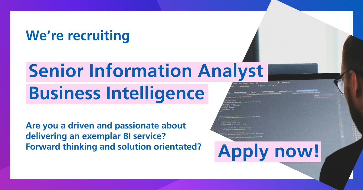 🚀 Exciting opportunity: We're recruiting a Senior Information Analyst, Business Intelligence, Band 6 @gloshospitals 
Join a team that are determined to be at the forefront of forward-thinking innovation. Read more and apply now > bit.ly/3VFQXrt
#ABetterCareerStartsHere