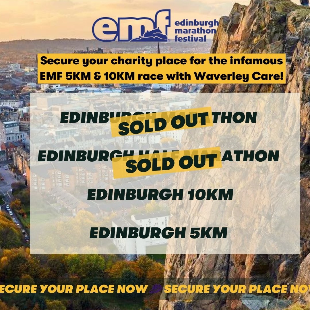 To secure your charity place for the Edinburgh Marathon Festival 5KM & 10KM race now 🏃‍♂️✨ With not long to go till EMF weekend sign up with Waverley Care here 👉waverleycare.org/get-involved/f…