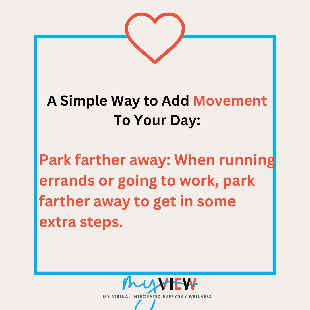 MyVIEWWellness's tweet photo. Rather than picking the closest spot, go for the parking spot that will give you more steps. 
#wellness #wellnesstips 
#hearthealth #beatheartdisease #cardiology #heart
#cardiac #healthyheart #HeartPatient #movementtips https://t.co/iPVpjG3NGt